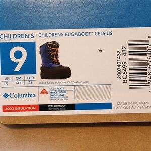 Columbia toddler buggaboot celsius size 9 winter boots in blue and black. NWT.